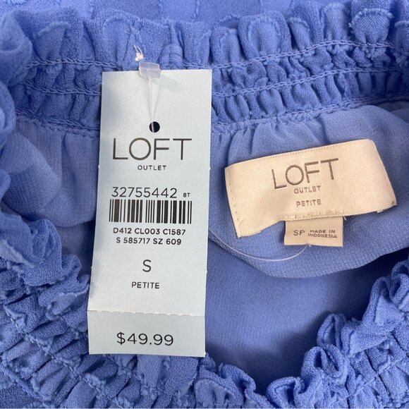 Loft Womens Blue Swiss Dot Textured Sleeveless Ruffled Blouse Sz SP - NEW - Picture 7 of 9